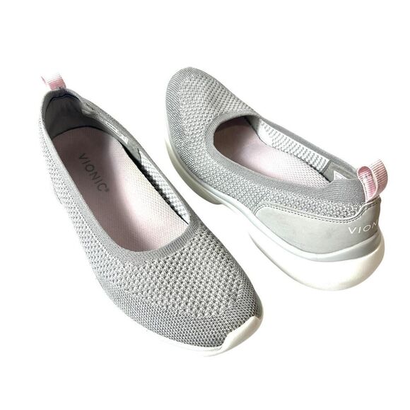 Vionic Womens 6 Slip On Knit Gray Glitter Comfort Casual Rubber Sole Shoe KALLIE - Picture 1 of 9